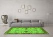 Machine Washable Oriental Green Traditional Area Rugs in a Living Room,, wshabs2986grn