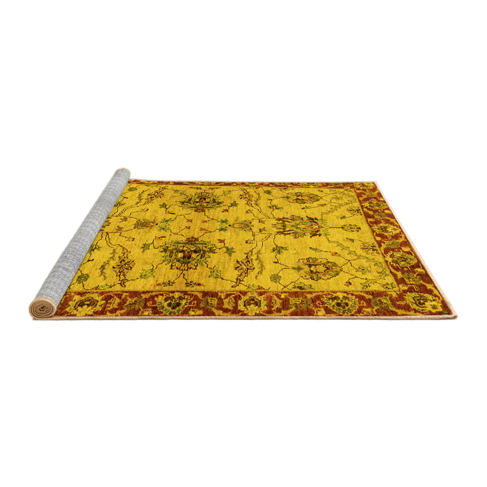 Sideview of Machine Washable Oriental Yellow Traditional Rug, wshabs2986yw