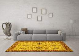 Machine Washable Oriental Yellow Traditional Rug in a Living Room, wshabs2986yw