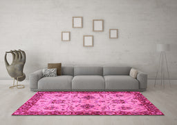Machine Washable Oriental Pink Traditional Rug in a Living Room, wshabs2986pnk