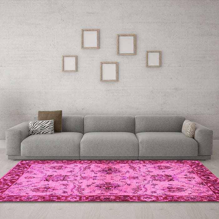 Machine Washable Oriental Pink Traditional Rug in a Living Room, wshabs2986pnk