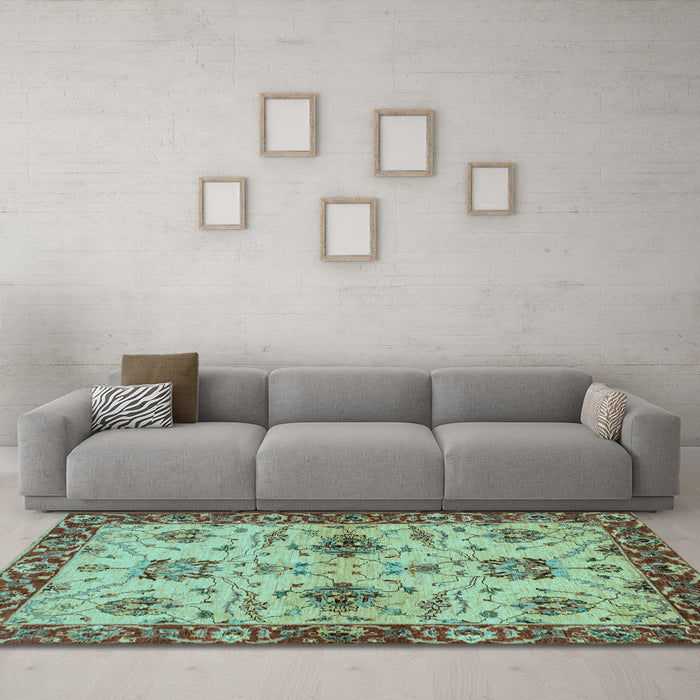 Machine Washable Oriental Light Blue Traditional Rug in a Living Room, wshabs2986lblu