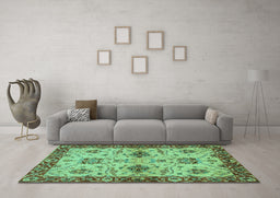 Machine Washable Oriental Turquoise Traditional Area Rugs in a Living Room,, wshabs2986turq