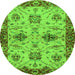 Round Machine Washable Oriental Green Traditional Area Rugs, wshabs2986grn