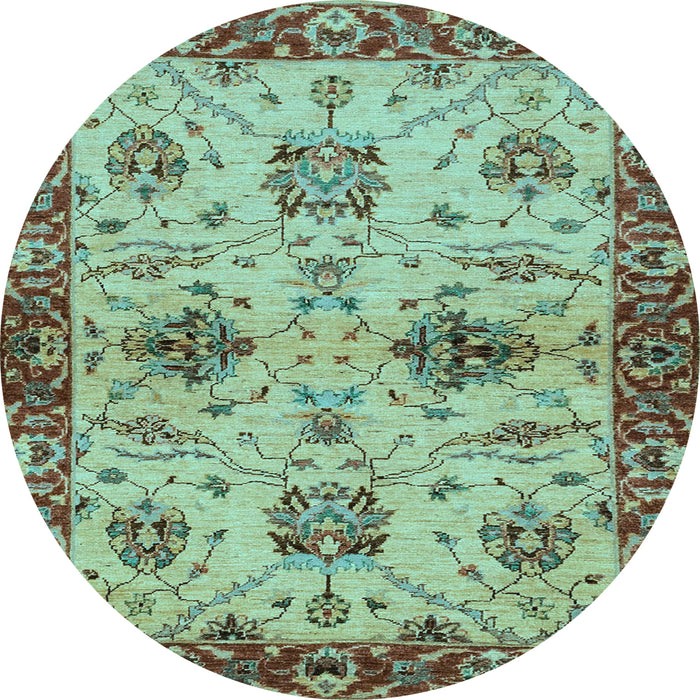Round Oriental Light Blue Traditional Rug, abs2986lblu