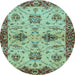 Round Oriental Light Blue Traditional Rug, abs2986lblu