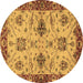 Round Oriental Brown Traditional Rug, abs2986brn