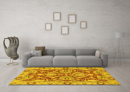 Machine Washable Oriental Yellow Traditional Rug in a Living Room, wshabs2987yw
