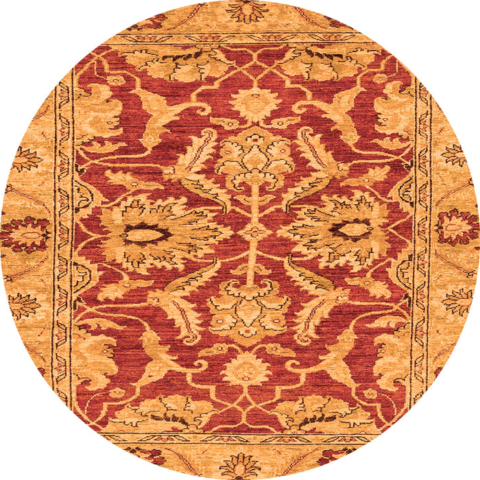 Round Machine Washable Oriental Orange Traditional Area Rugs, wshabs2987org