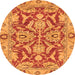 Round Machine Washable Oriental Orange Traditional Area Rugs, wshabs2987org