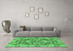 Machine Washable Oriental Emerald Green Traditional Area Rugs in a Living Room,, wshabs2987emgrn