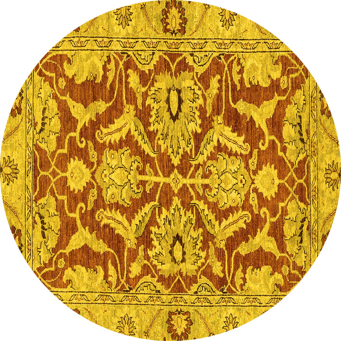 Round Machine Washable Oriental Yellow Traditional Rug, wshabs2987yw