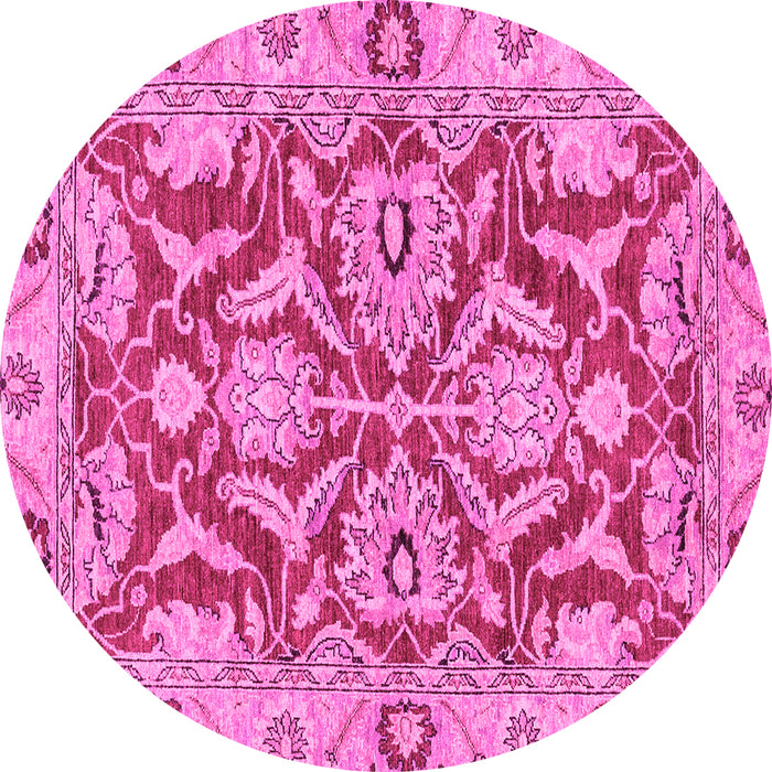 Round Machine Washable Oriental Pink Traditional Rug, wshabs2987pnk