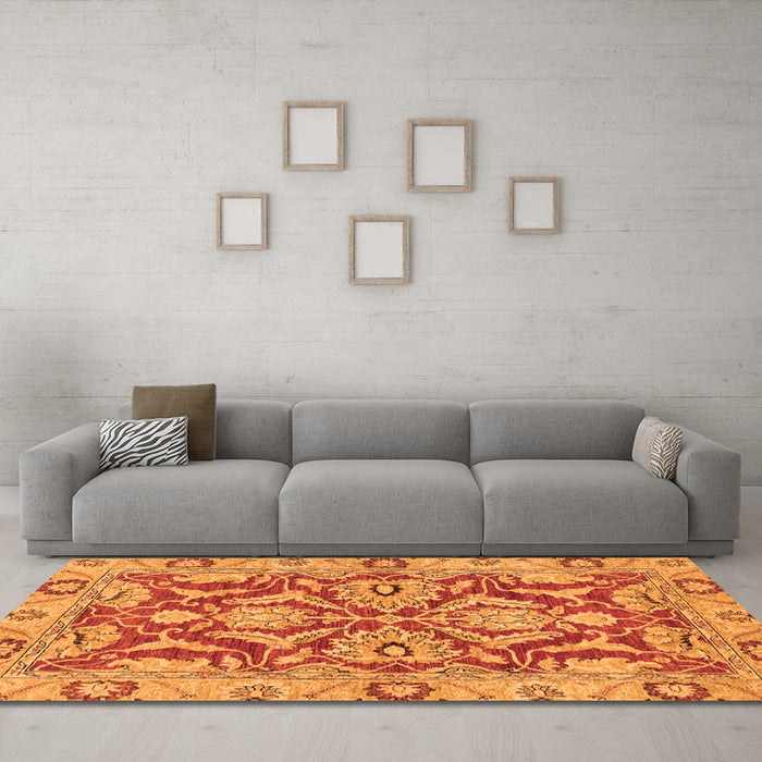 Machine Washable Oriental Orange Traditional Area Rugs in a Living Room, wshabs2987org