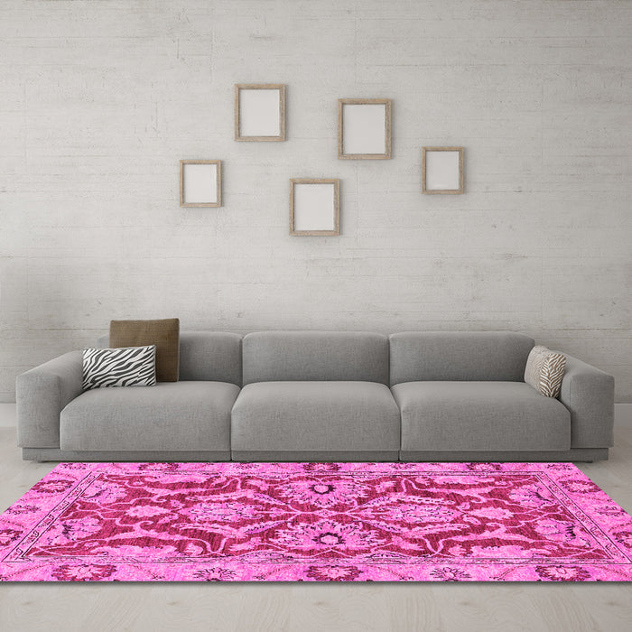 Machine Washable Oriental Pink Traditional Rug in a Living Room, wshabs2987pnk