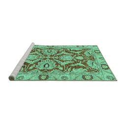 Sideview of Machine Washable Oriental Turquoise Traditional Area Rugs, wshabs2987turq