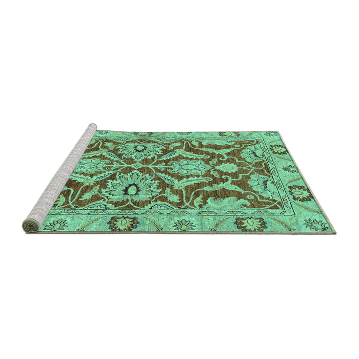 Sideview of Machine Washable Oriental Turquoise Traditional Area Rugs, wshabs2987turq