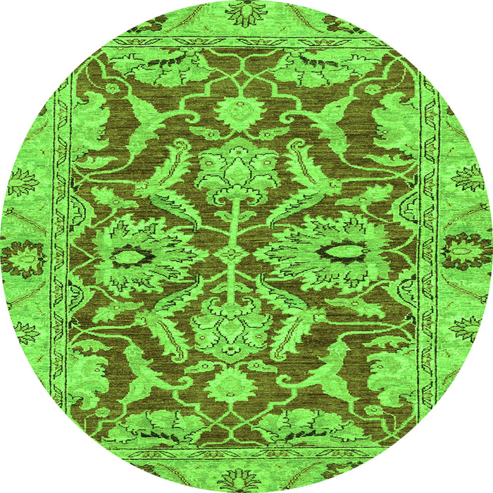 Round Machine Washable Oriental Green Traditional Area Rugs, wshabs2987grn