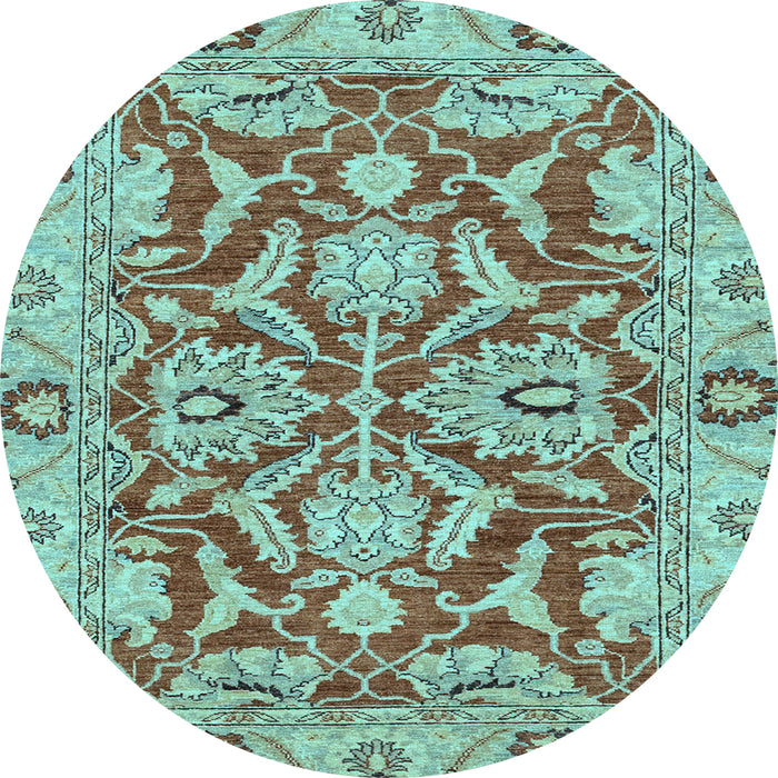 Round Machine Washable Oriental Light Blue Traditional Rug, wshabs2987lblu