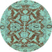 Round Machine Washable Oriental Light Blue Traditional Rug, wshabs2987lblu