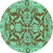 Round Oriental Turquoise Traditional Rug, abs2987turq