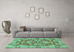 Machine Washable Oriental Turquoise Traditional Area Rugs in a Living Room,, wshabs2987turq