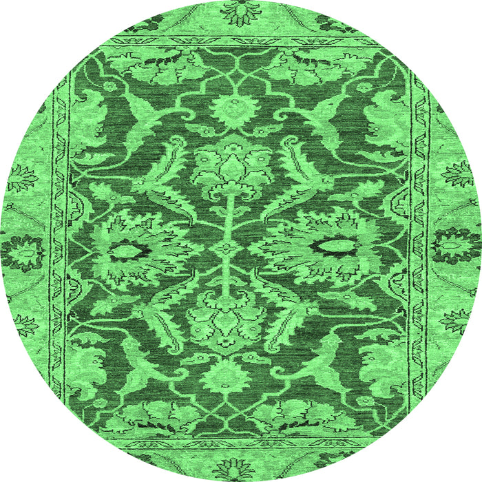 Round Machine Washable Oriental Emerald Green Traditional Area Rugs, wshabs2987emgrn
