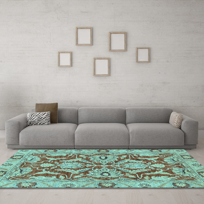 Machine Washable Oriental Light Blue Traditional Rug in a Living Room, wshabs2987lblu