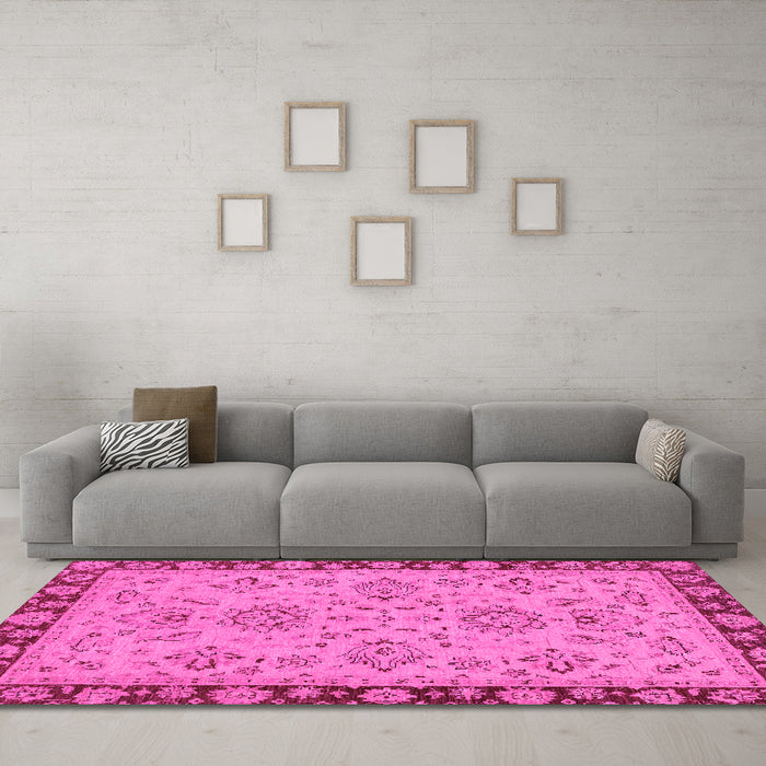 Machine Washable Oriental Pink Traditional Rug in a Living Room, wshabs2988pnk