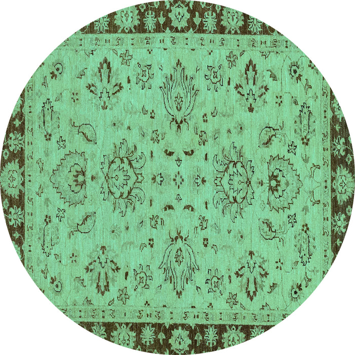 Round Machine Washable Oriental Turquoise Traditional Area Rugs, wshabs2988turq