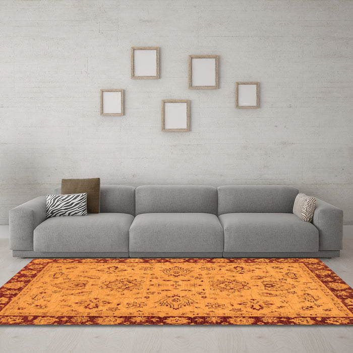 Machine Washable Oriental Orange Traditional Area Rugs in a Living Room, wshabs2988org