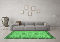 Machine Washable Oriental Emerald Green Traditional Rug, wshabs2988emgrn