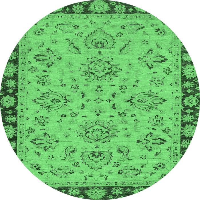 Round Machine Washable Oriental Emerald Green Traditional Area Rugs, wshabs2988emgrn