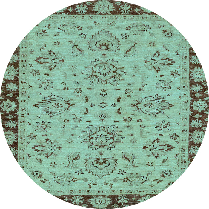 Round Machine Washable Oriental Light Blue Traditional Rug, wshabs2988lblu