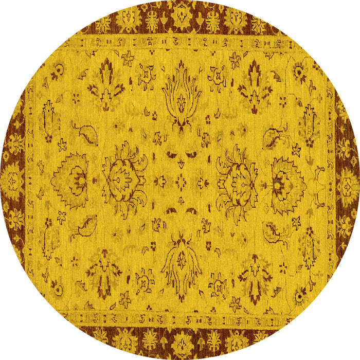 Round Machine Washable Oriental Yellow Traditional Rug, wshabs2988yw
