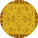 Round Machine Washable Oriental Yellow Traditional Rug, wshabs2988yw