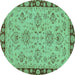 Round Oriental Turquoise Traditional Rug, abs2988turq