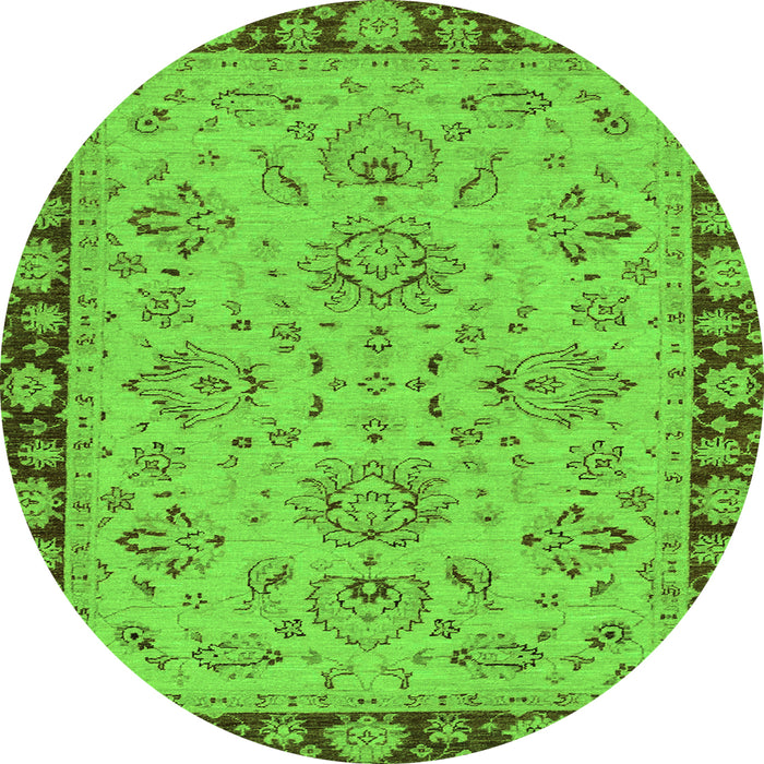 Round Machine Washable Oriental Green Traditional Area Rugs, wshabs2988grn