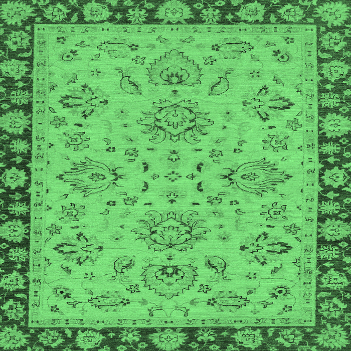 Square Machine Washable Oriental Emerald Green Traditional Area Rugs, wshabs2988emgrn