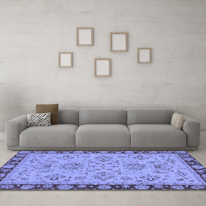 Machine Washable Oriental Blue Traditional Rug in a Living Room, wshabs2988blu