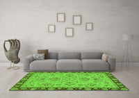 Machine Washable Oriental Green Traditional Rug, wshabs2988grn