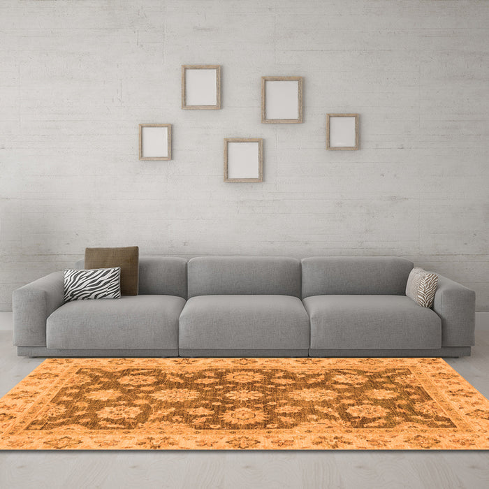 Machine Washable Oriental Orange Traditional Area Rugs in a Living Room, wshabs2989org