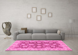 Machine Washable Oriental Pink Traditional Rug in a Living Room, wshabs2989pnk