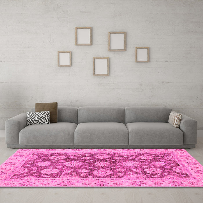 Machine Washable Oriental Pink Traditional Rug in a Living Room, wshabs2989pnk