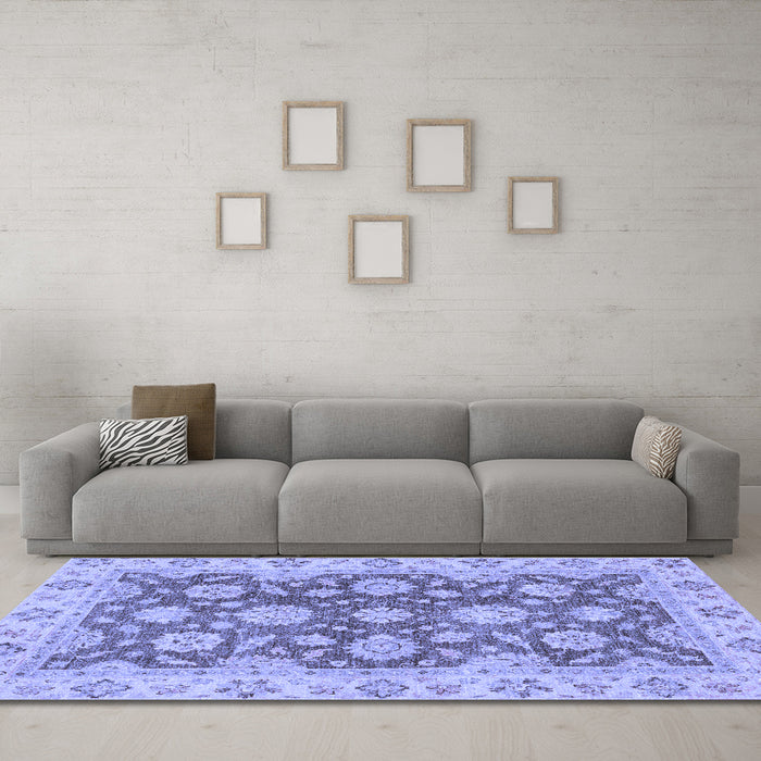 Machine Washable Oriental Blue Traditional Rug in a Living Room, wshabs2989blu