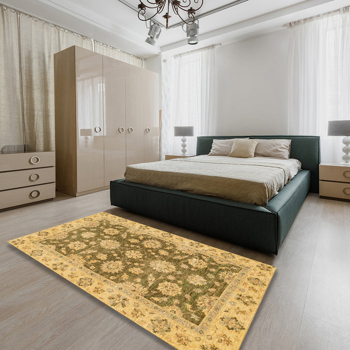 Machine Washable Abstract Dark Golden Brown Rug in a Bedroom, wshabs2989