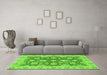 Machine Washable Oriental Green Traditional Area Rugs in a Living Room,, wshabs2989grn