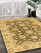 Abstract Dark Brown Oriental Rug in Family Room, abs2989