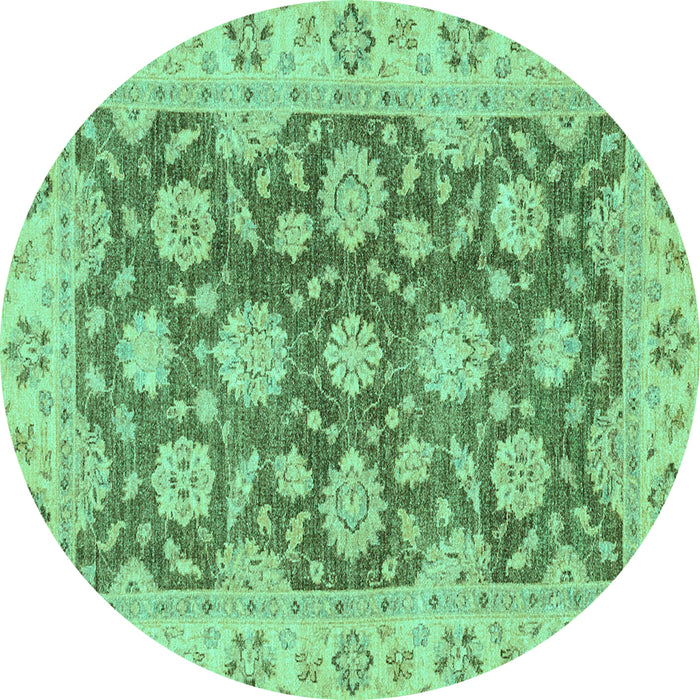 Round Machine Washable Oriental Turquoise Traditional Area Rugs, wshabs2989turq
