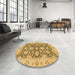 Round Abstract Dark Brown Oriental Rug in a Office, abs2989